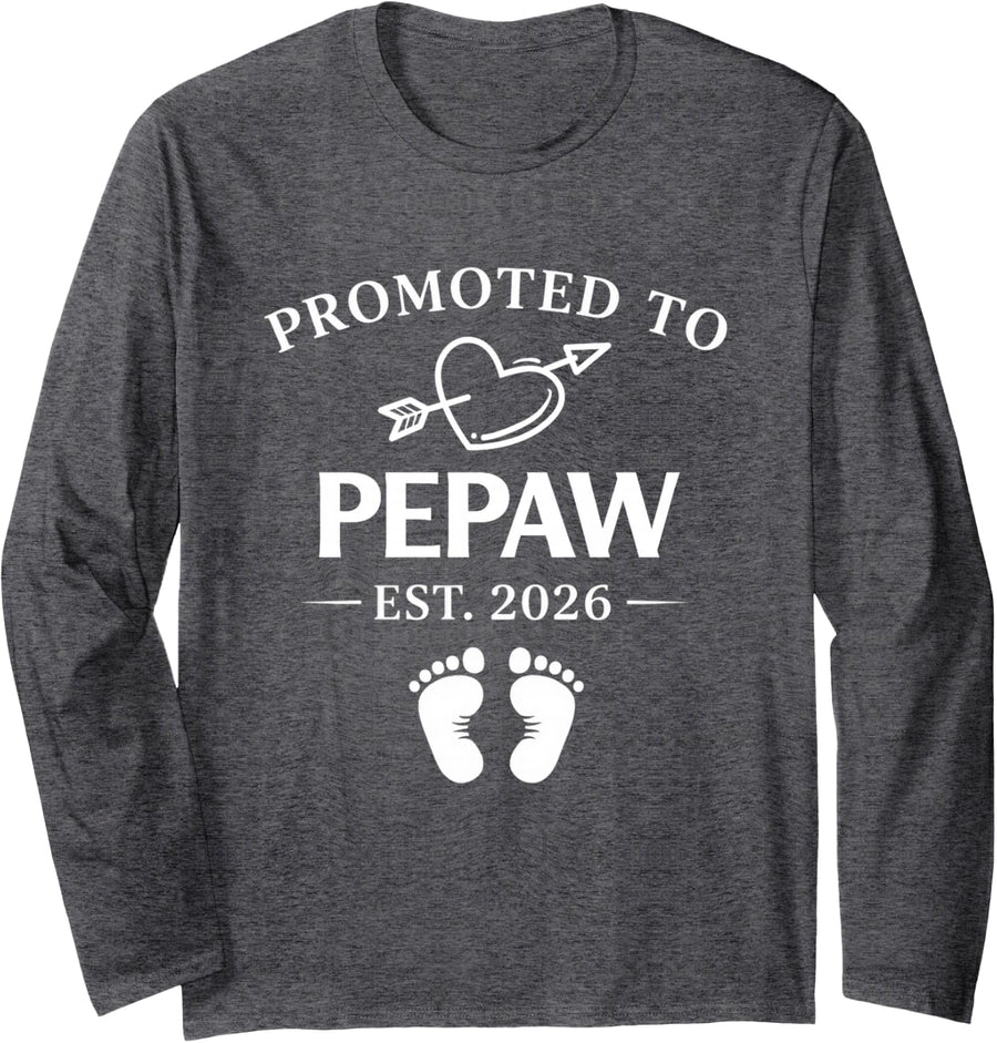 Promoted to Pepaw Est 2026 Baby Gender Reveal Long Sleeve T-Shirt - Adult Unisex Dark Heather Grey