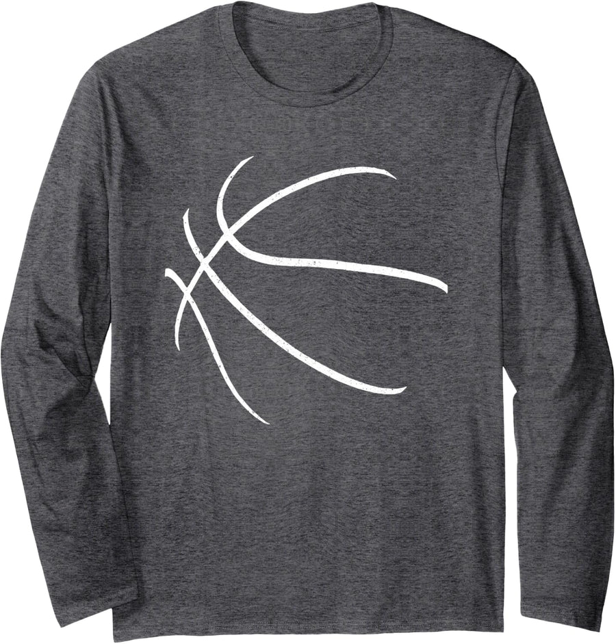 Basketball Silhouette Bball Player Coach Sports Baller Gift Long Sleeve T-Shirt - Adult Unisex Dark Heather Grey