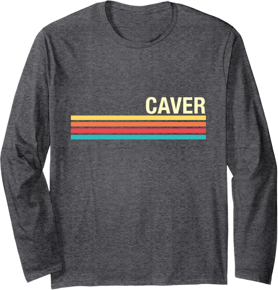 Caver Retro Style Long Sleeve T-Shirt - Adult Unisex Dark Heather Grey