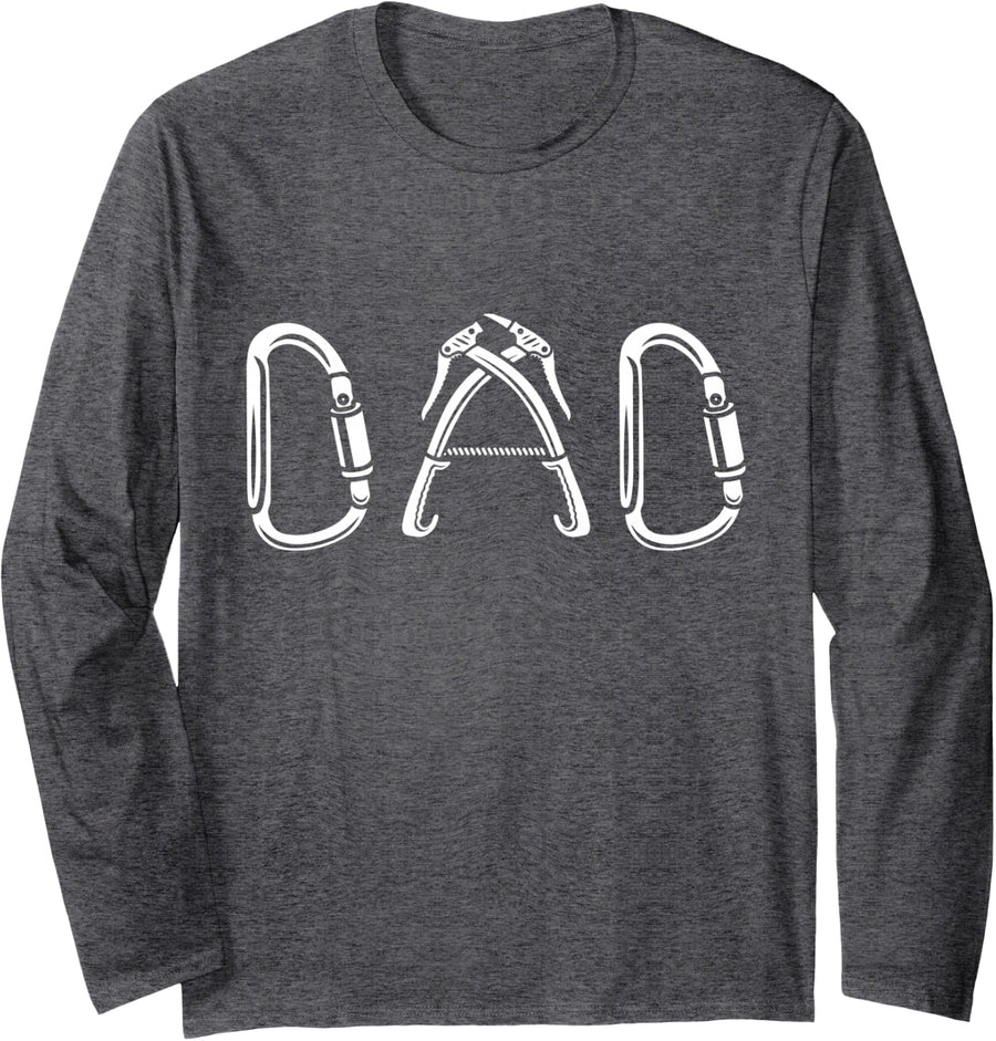 Climbing Dad Outdoor Hiking Mountaineering Mountain Climber Long Sleeve T-Shirt - Adult Unisex Dark Heather Grey