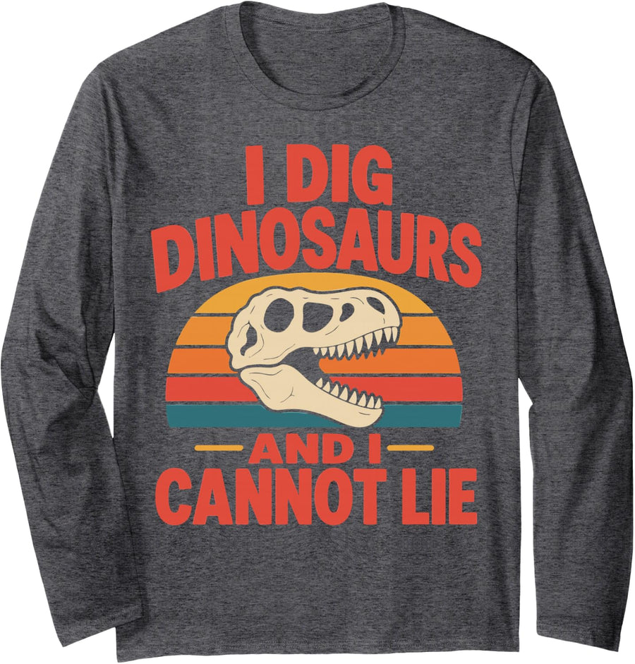 Funny Paleontology Fossils Dinosaur Paleontologist Long Sleeve T-Shirt - Adult Unisex Dark Heather Grey