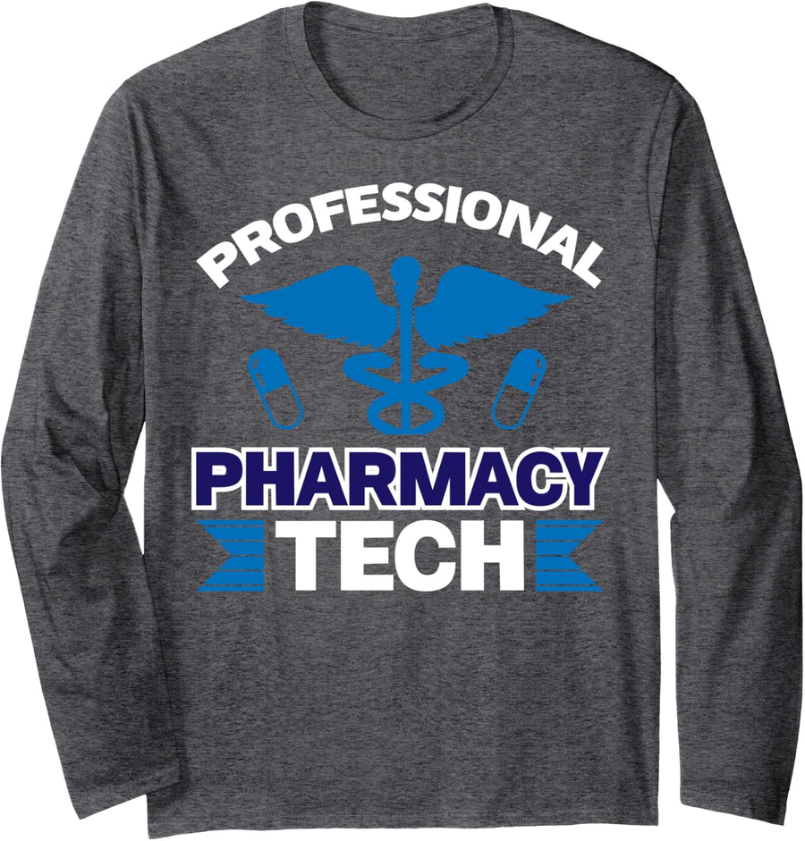 Professional Pharmacy Tech Long Sleeve T-Shirt - Adult Unisex Dark Heather Grey