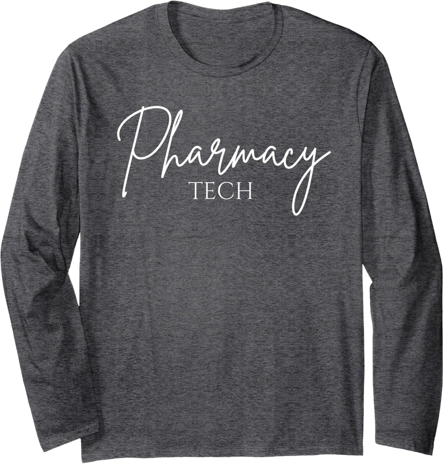 Pharmacy Tech Appreciation Simple Minimalist Design Long Sleeve T-Shirt - Adult Unisex Dark Heather Grey