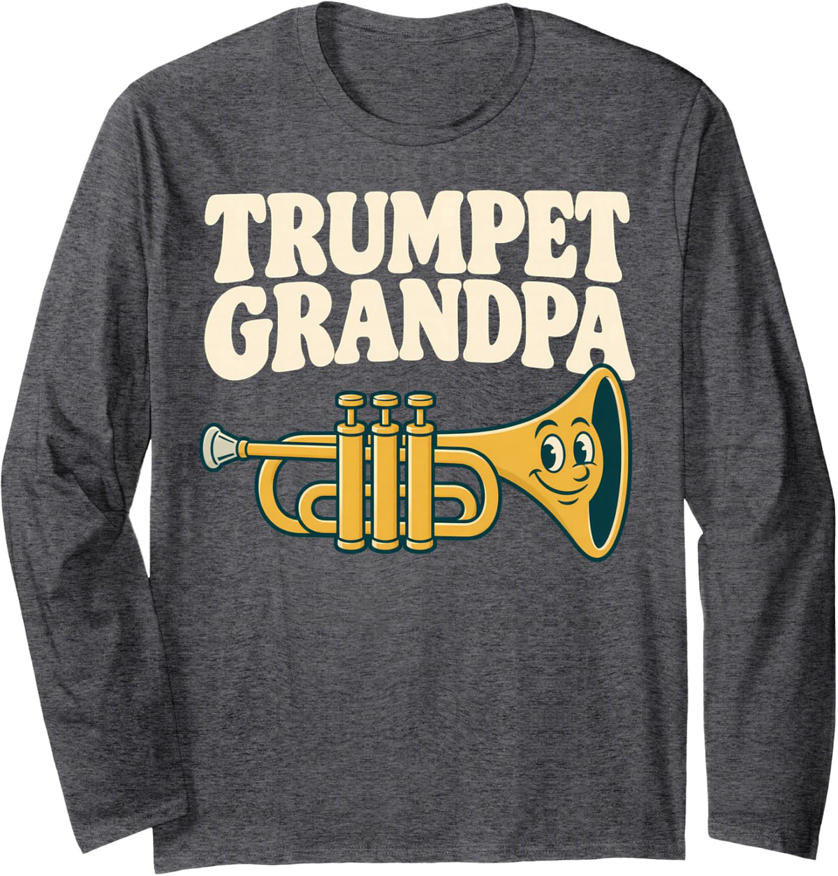 Trumpet Grandpa Brass Instrument Long Sleeve T-Shirt - Adult Unisex Dark Heather Grey
