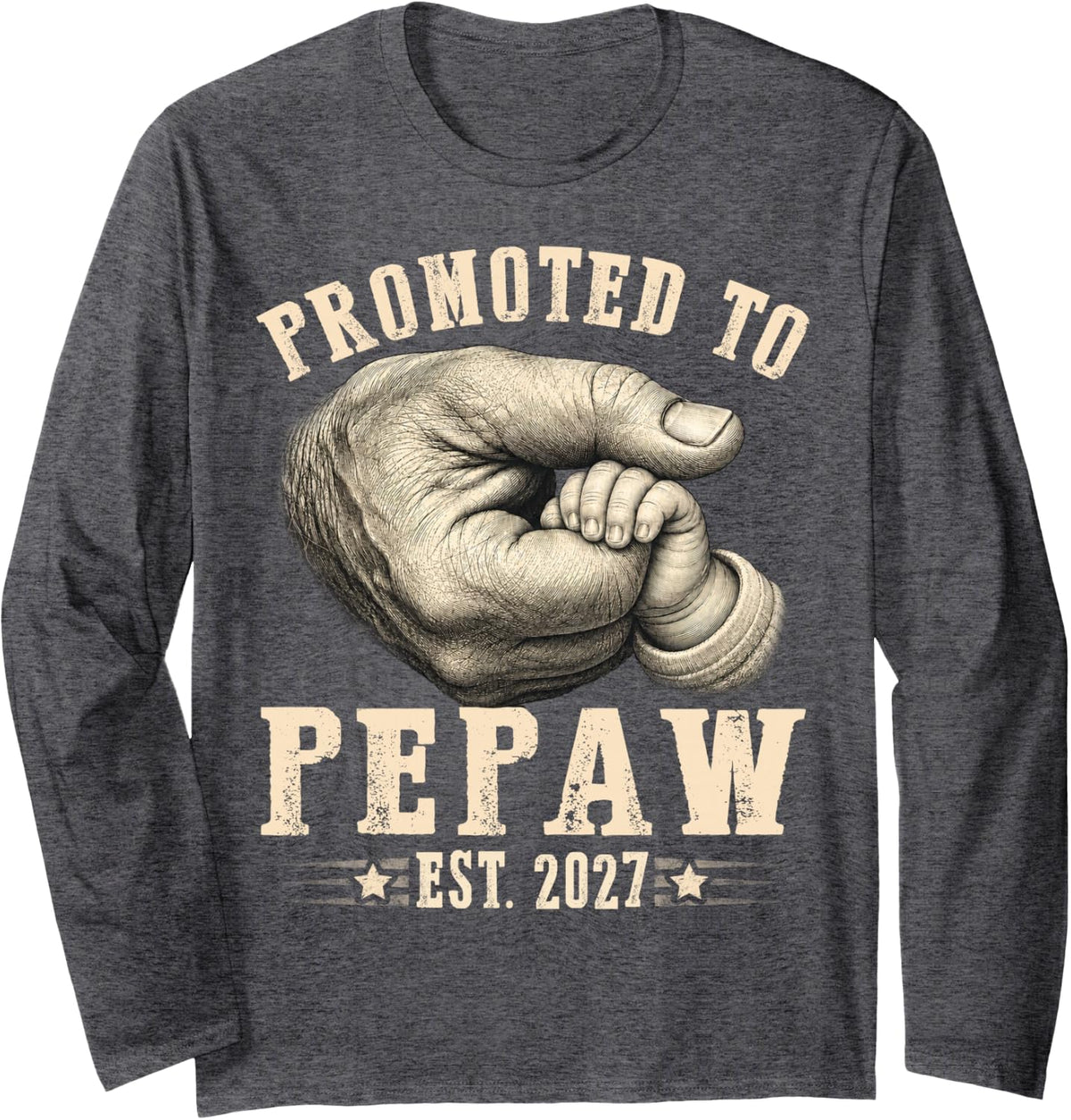 Promoted to Pepaw est.2027 Father's Day First time Papa Long Sleeve T-Shirt - Adult Unisex Dark Heather Grey