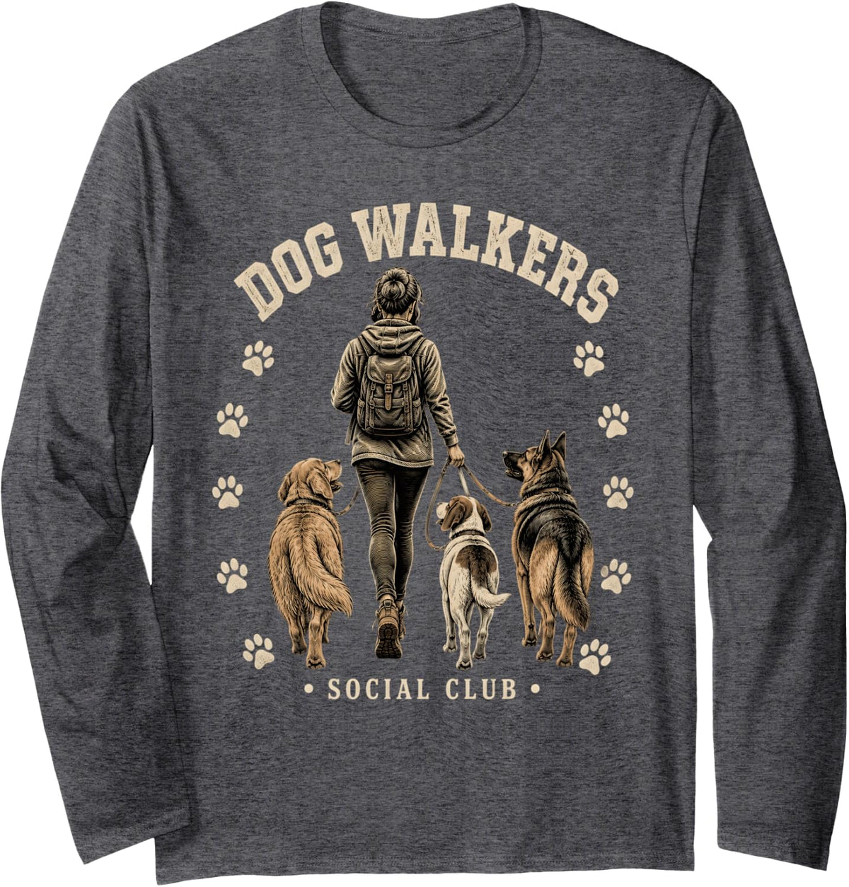 Dog Walker Social Club Dog Sitter Pet Sitter Long Sleeve T-Shirt - Adult Unisex Dark Heather Grey