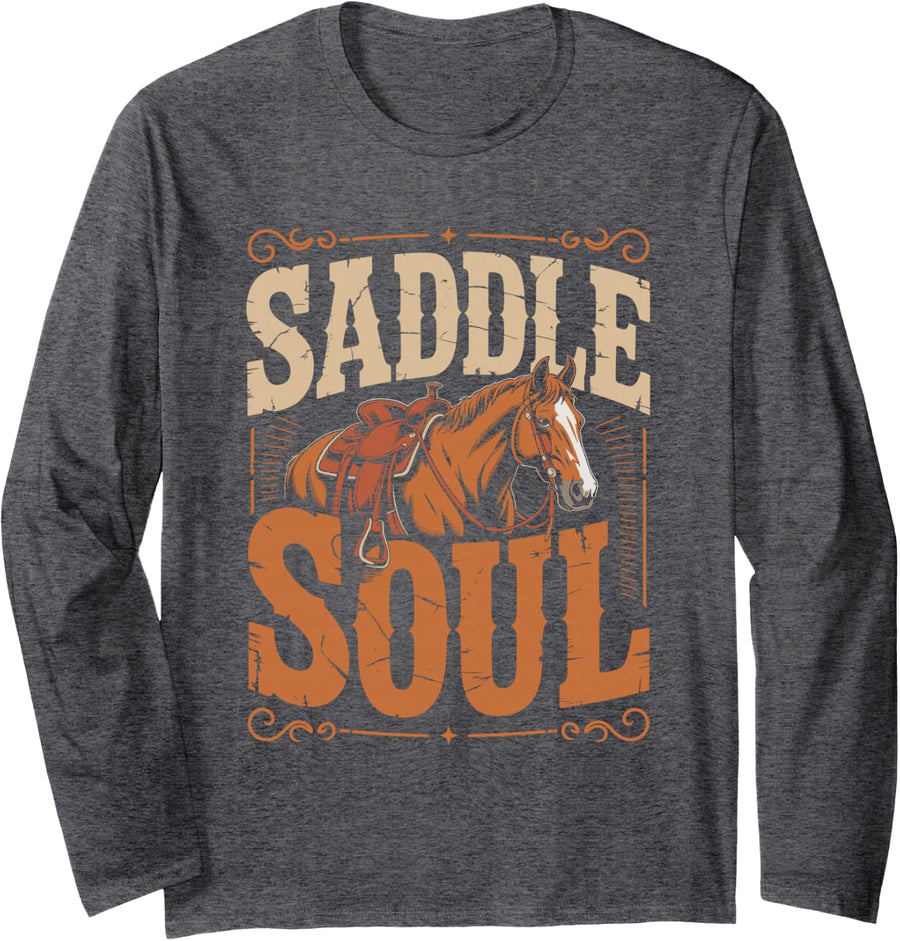 Saddle Soul Equestrian Rider Long Sleeve T-Shirt - Adult Unisex Dark Heather Grey