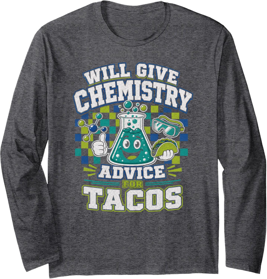 Chemistry Taco Advice Flask Long Sleeve T-Shirt - Adult Unisex Dark Heather Grey