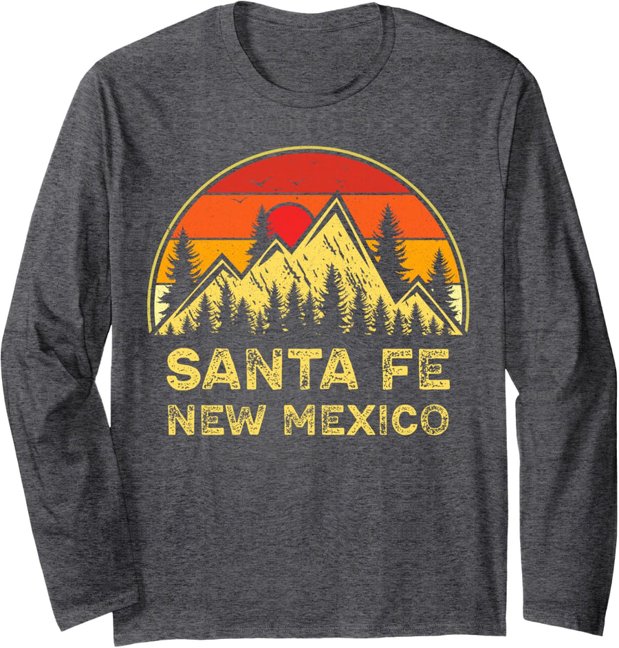 Vintage Santa Fe New Mexico NM Mountains Hiking Souvenir Long Sleeve T-Shirt - Adult Unisex Dark Heather Grey