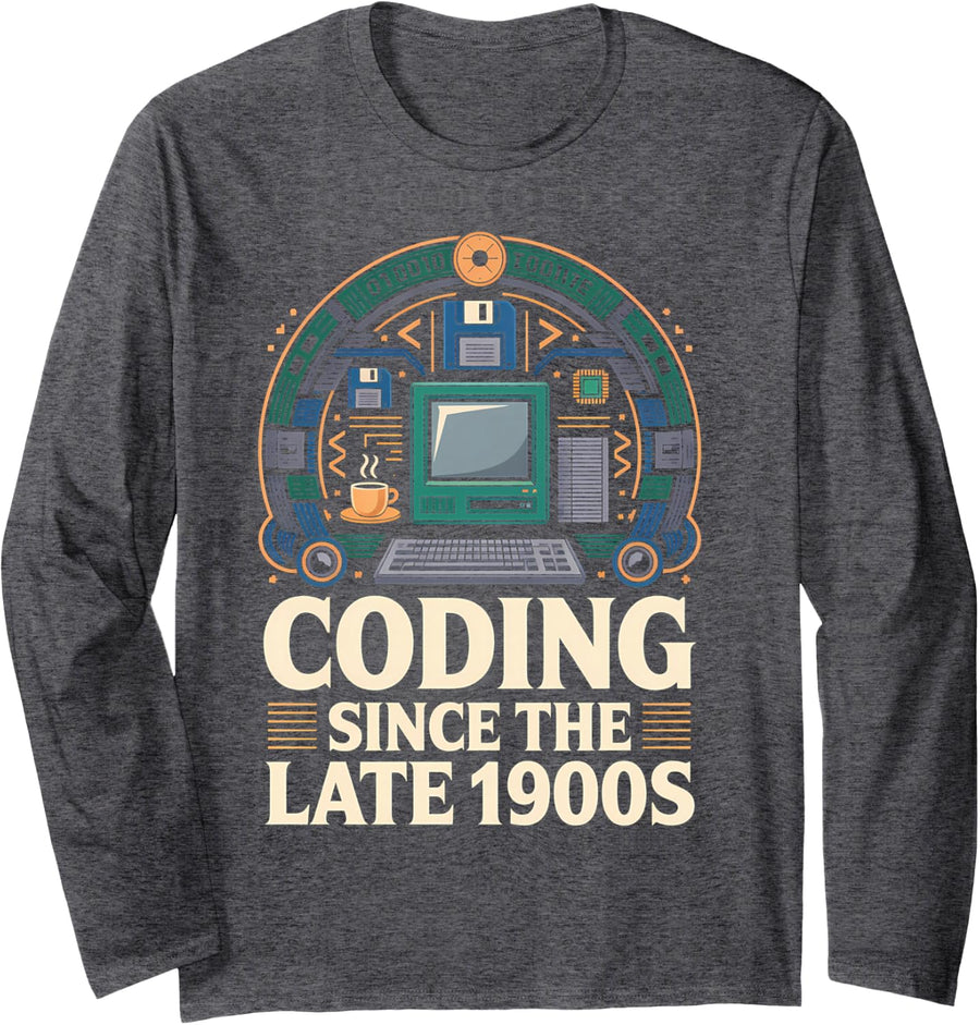 80s 90s Shirts for Women Men Coding Since The Late 1900s Long Sleeve T-Shirt - Adult Unisex Dark Heather Grey