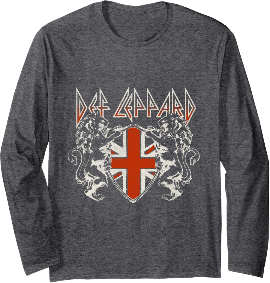 Official Def Leppard Lions Long Sleeve T-Shirt - Adult Unisex Dark Heather Grey