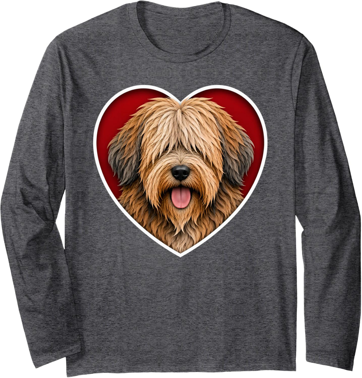 Catalan Sheepdog Heart Long Sleeve T-Shirt - Adult Unisex Dark Heather Grey