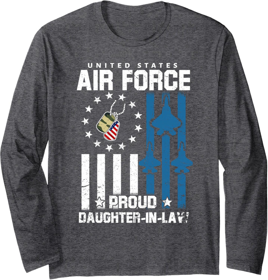 Proud Air Force Daughter-in-Law US Airman Family Matching Long Sleeve T-Shirt - Adult Unisex Dark Heather Grey