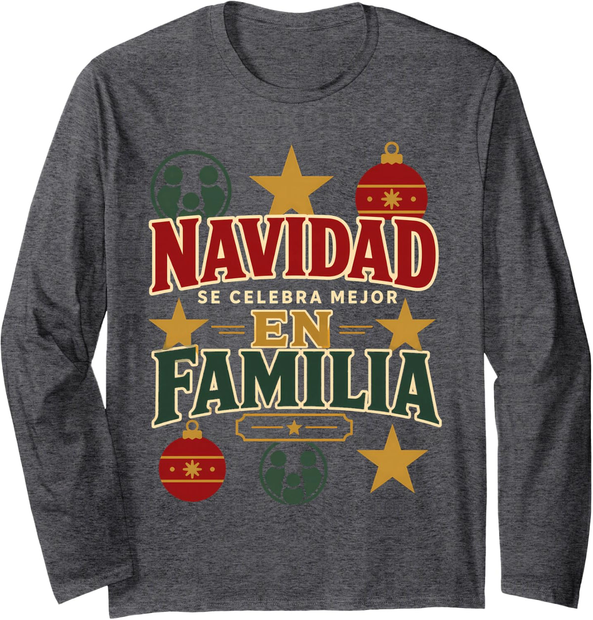 Navidad Family Christmas Spanish Christmas Crew Gift Long Sleeve T-Shirt - Adult Unisex Dark Heather Grey