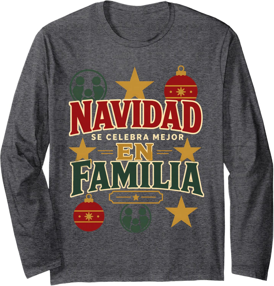 Navidad Family Christmas Spanish Christmas Crew Gift Long Sleeve T-Shirt - Adult Unisex Dark Heather Grey