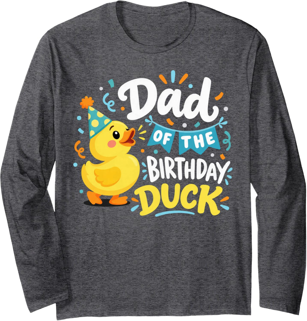 Cartoon Duck Lover Long Sleeve T-Shirt - Adult Unisex Dark Heather Grey