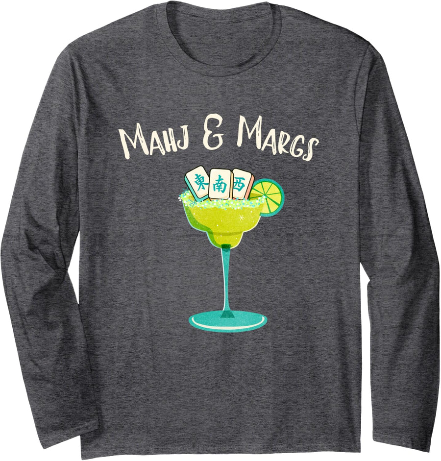 Mahjong Tile Game Mahj & Margs Long Sleeve T-Shirt - Adult Unisex Dark Heather Grey