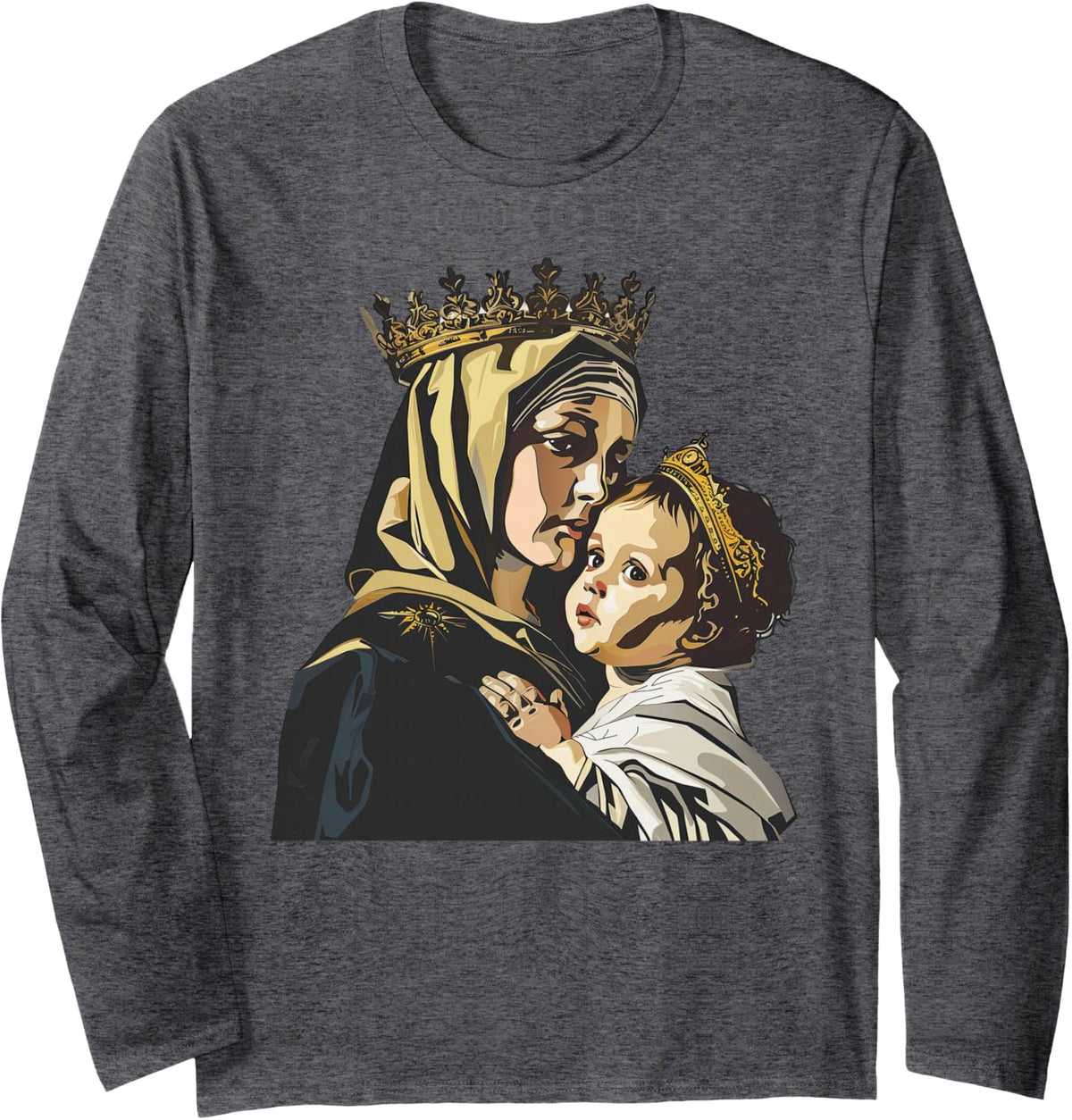 Our Lady Of Mount Carmel Pop Art Long Sleeve T-Shirt - Adult Unisex Dark Heather Grey