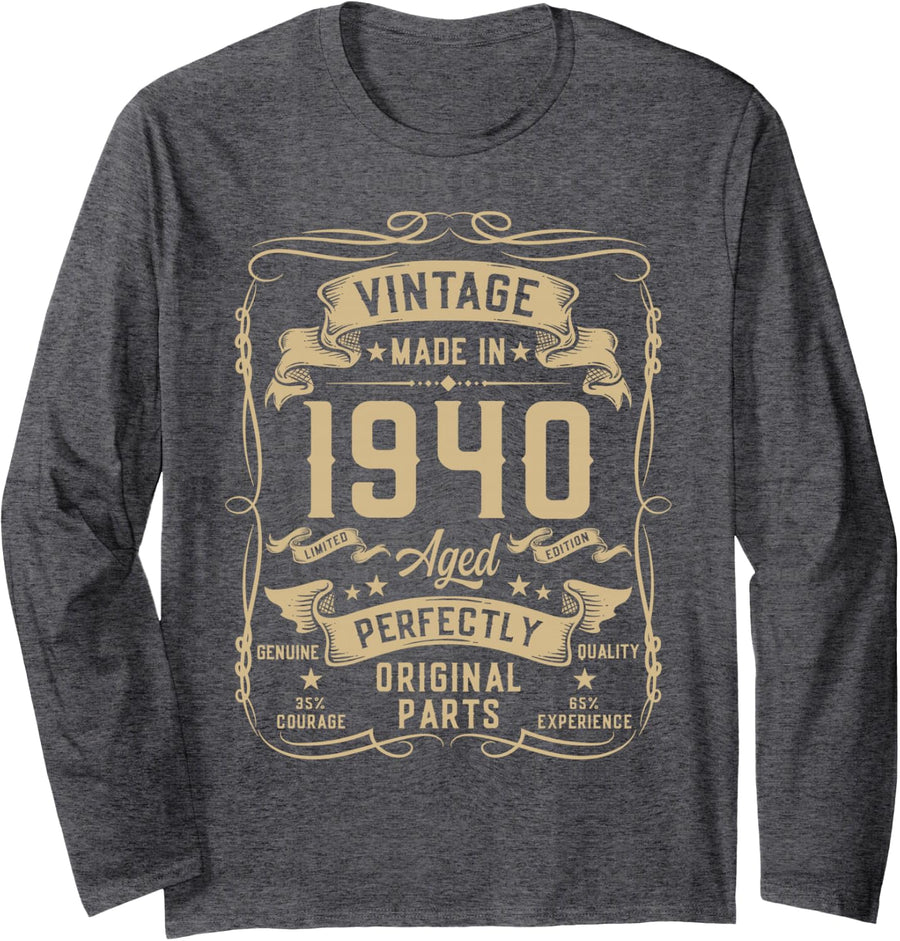 Vintage 1940 86yr 86th Birthday Gifts for Men 86 Years Old Long Sleeve T-Shirt - Adult Unisex Dark Heather Grey