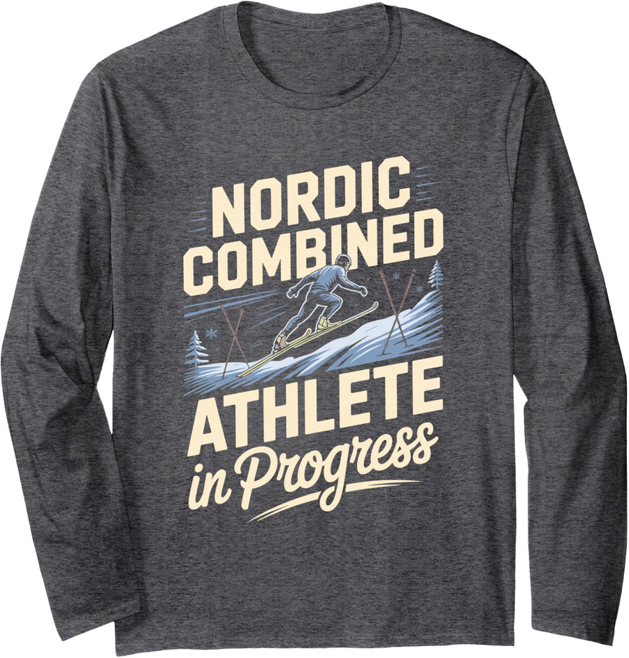 Athlete in Progress Nordic Combined Ski Jumping Skiing Long Sleeve T-Shirt - Adult Unisex Dark Heather Grey