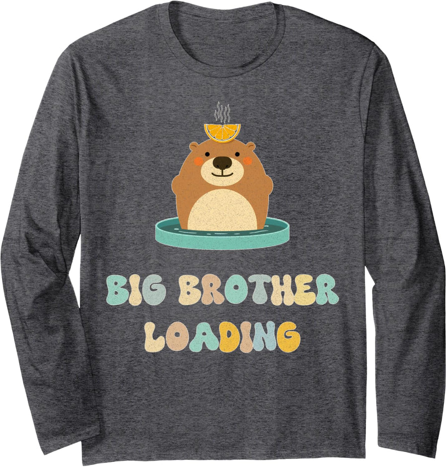 Big Brother Loading Cute Otter Pregnancy Reveal Long Sleeve T-Shirt - Adult Unisex Dark Heather Grey