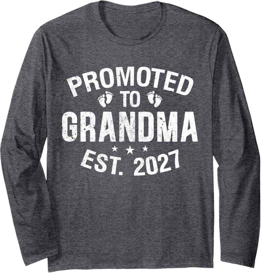 Promoted to Grandma Est. 2027 Grandma Est 2027 Mother's Day Long Sleeve T-Shirt - Adult Unisex Dark Heather Grey