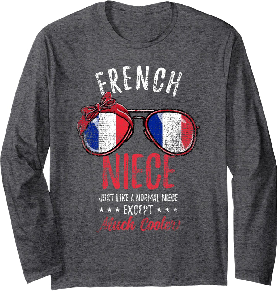Cool French Niece Sunglasses French Niece Vintage Long Sleeve T-Shirt - Adult Unisex Dark Heather Grey
