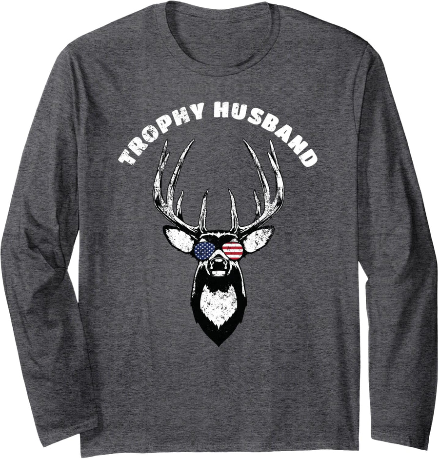 Trophy Husband Hunter Outdoor Adventure Lover Gift Dad Men Long Sleeve T-Shirt - Adult Unisex Dark Heather Grey