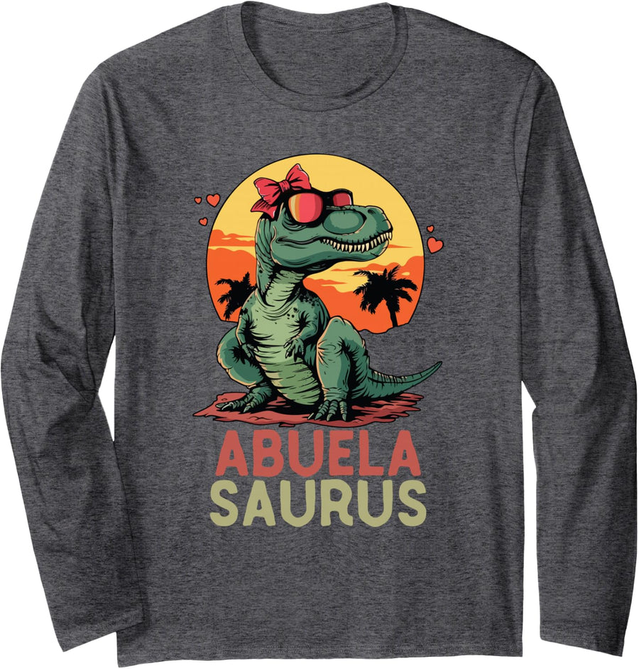 Abuela-Saurus T-Rex Dino Dinosaur AbuelaSaurus Funny Trex Long Sleeve T-Shirt - Adult Unisex Dark Heather Grey