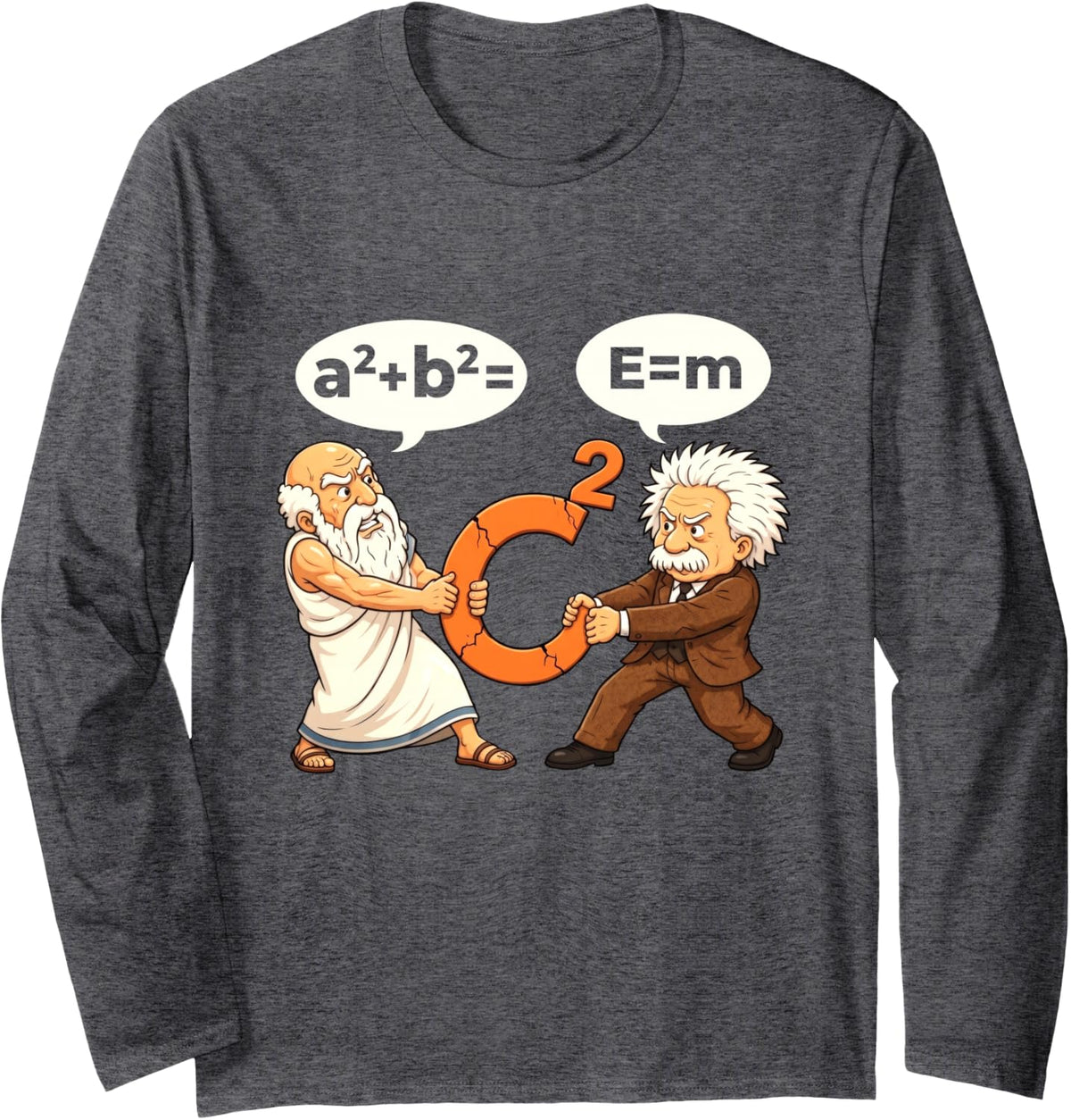 Funny Math vs Physics Equation Battle Science Nerd Long Sleeve T-Shirt - Adult Unisex Dark Heather Grey