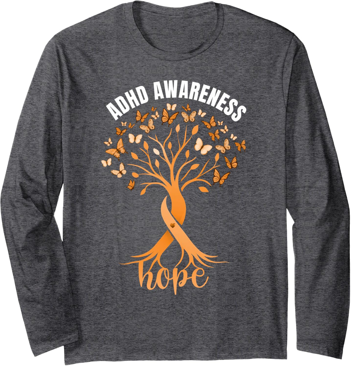 ADHD Awareness Hope Butterfly Brain Neurodiversity Pride Long Sleeve T-Shirt - Adult Unisex Dark Heather Grey