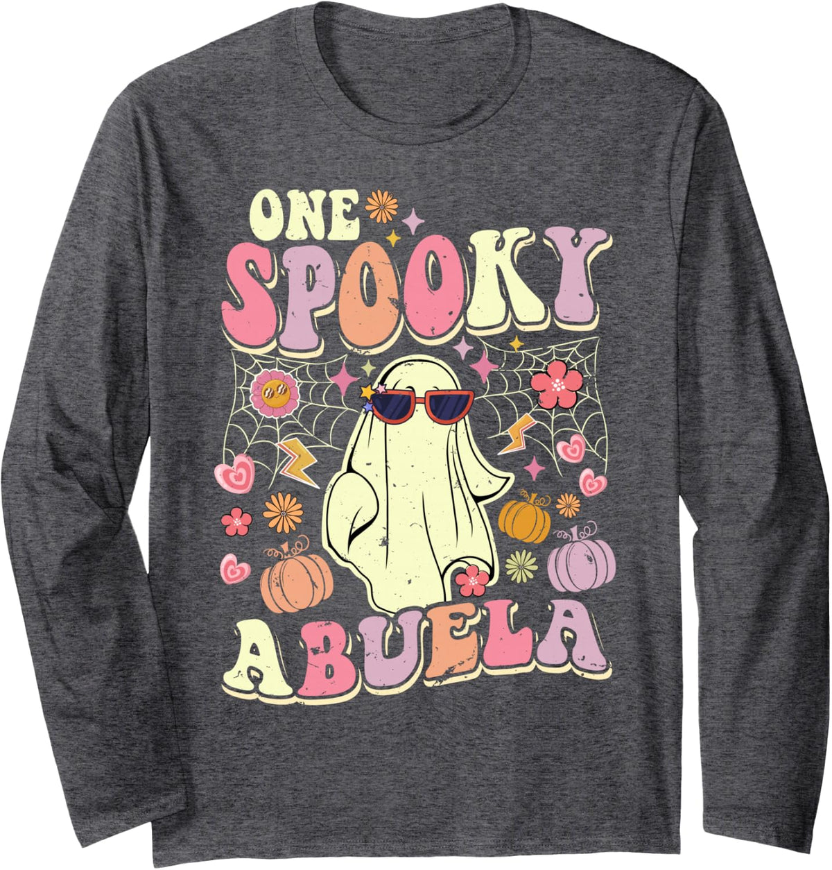 One Spooky Abuela Grandma Halloween Ghost Fun Costume Long Sleeve T-Shirt - Adult Unisex Dark Heather Grey