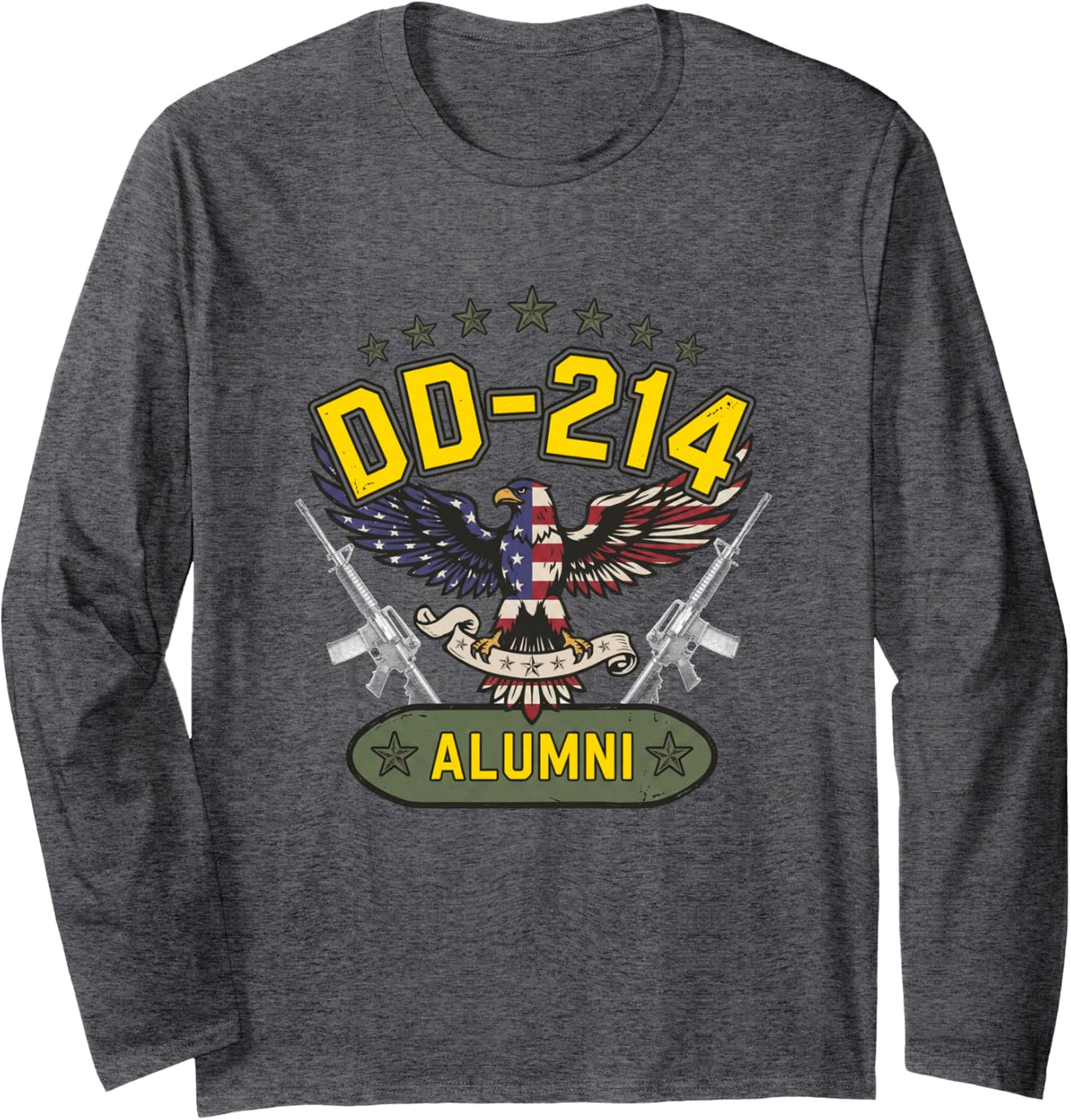 DD-214 Alumni in Black US Military Veteran Retired DD-214 Long Sleeve T-Shirt - Adult Unisex Dark Heather Grey