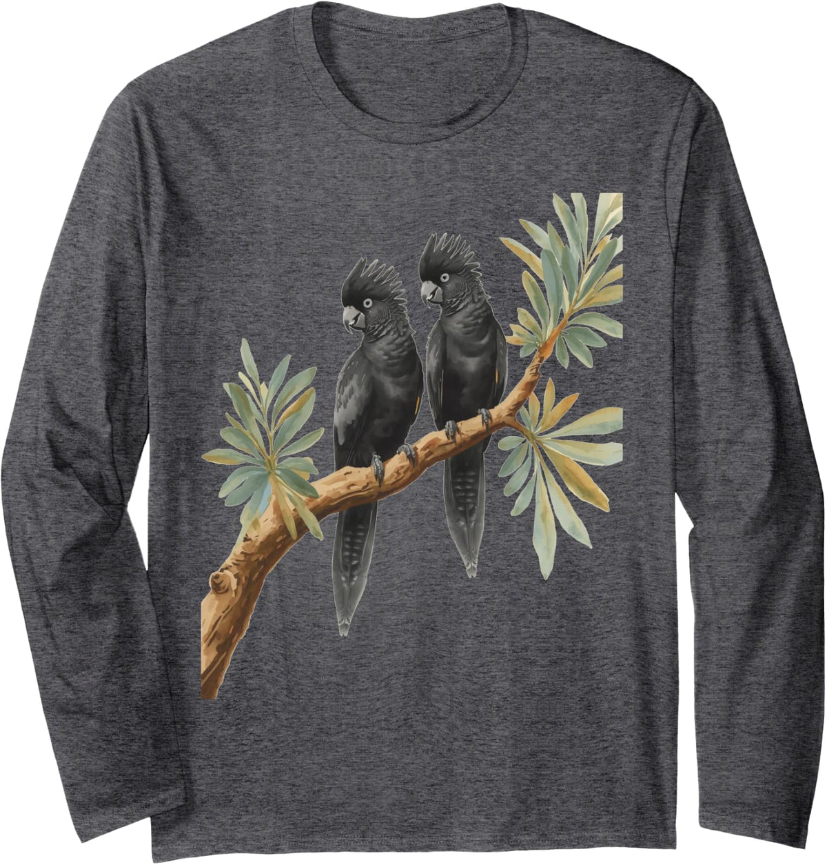 Black Cockatoos Australian Birds Long Sleeve T-Shirt - Adult Unisex Dark Heather Grey