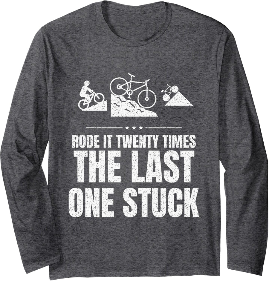 Funny Trail Biker MTB for Men Mountain Biking Long Sleeve T-Shirt - Adult Unisex Dark Heather Grey