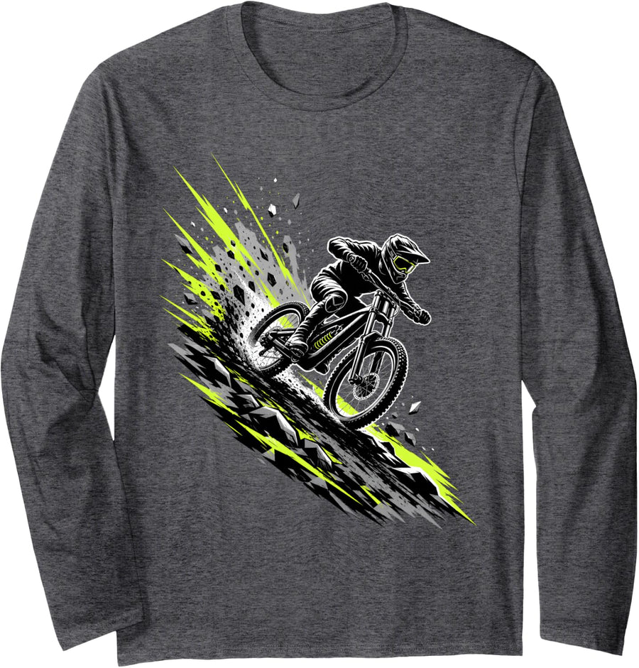 Downhill Mountain Bike Rider Extreme MTB Freeride Long Sleeve T-Shirt - Adult Unisex Dark Heather Grey