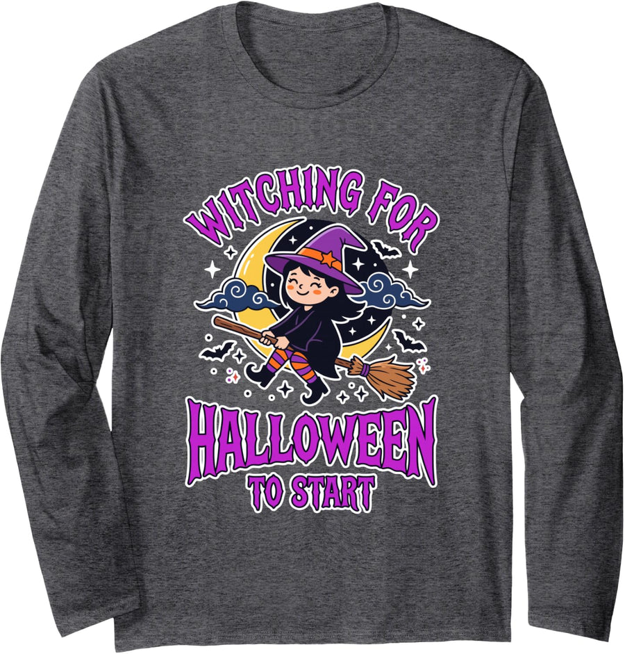 Witch Witching for Halloween to Start Spooky Season Long Sleeve T-Shirt - Adult Unisex Dark Heather Grey