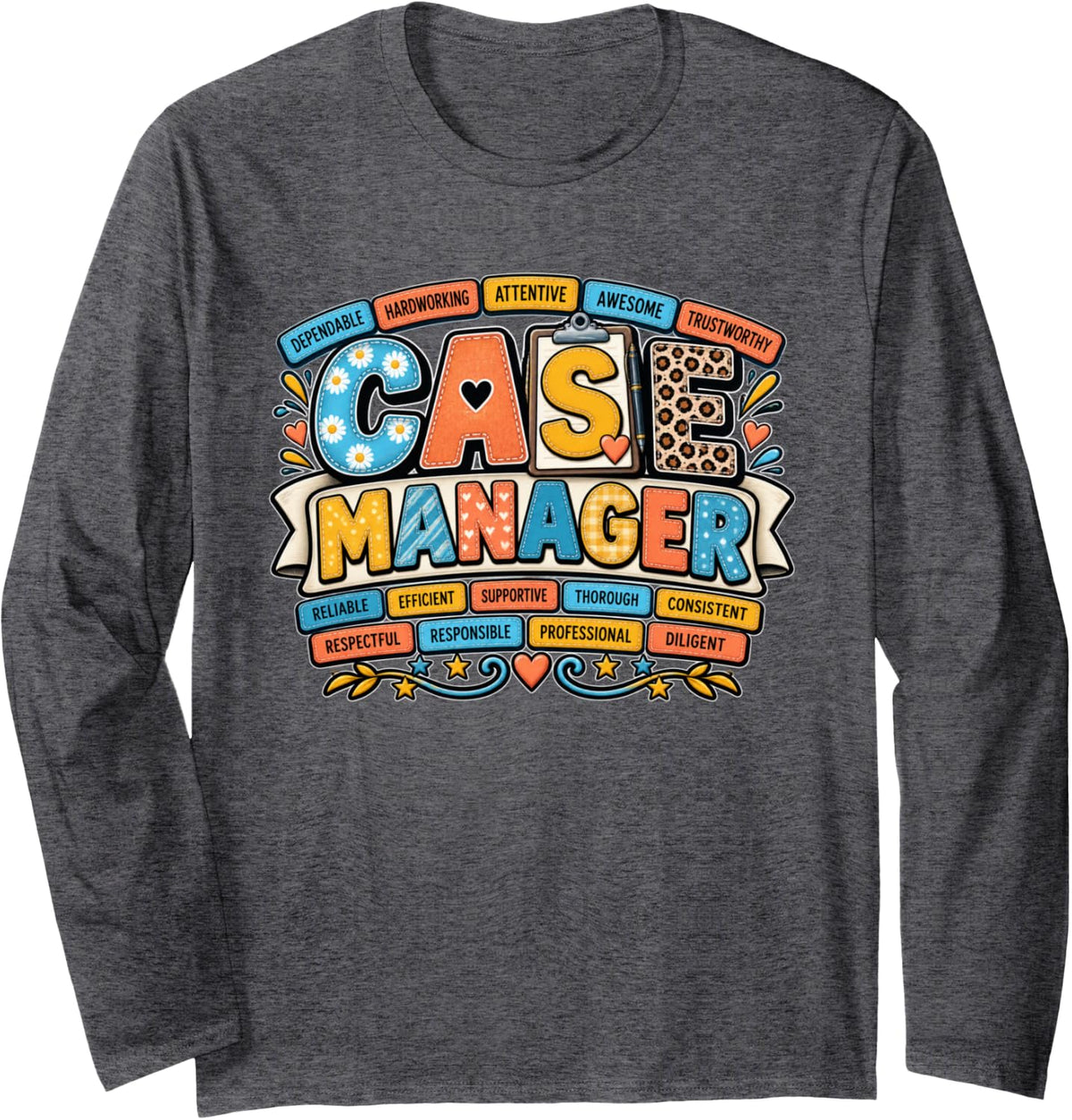 Counselor Therapist Fun Case Manager Social Worker Long Sleeve T-Shirt - Adult Unisex Dark Heather Grey