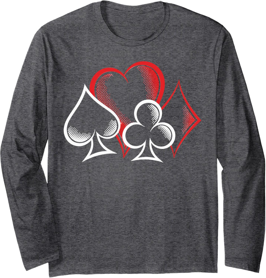 Cool Poker Player Long Sleeve T-Shirt - Adult Unisex Dark Heather Grey