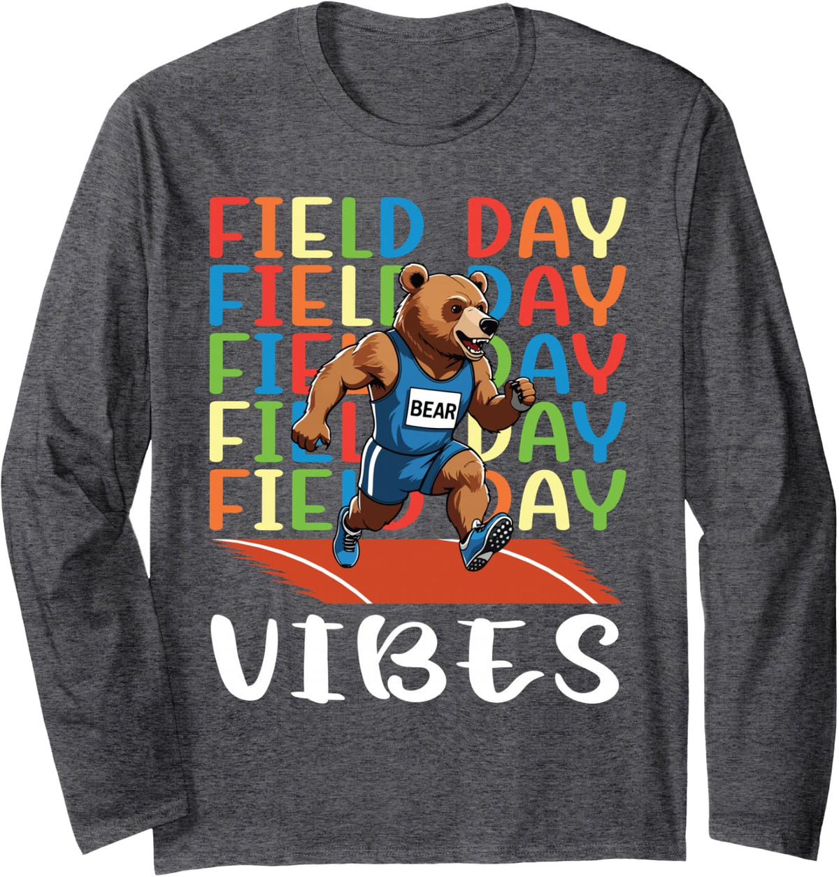 Field Day Field Day Field Day Vibes Running Bear Athlete Long Sleeve T-Shirt - Adult Unisex Dark Heather Grey