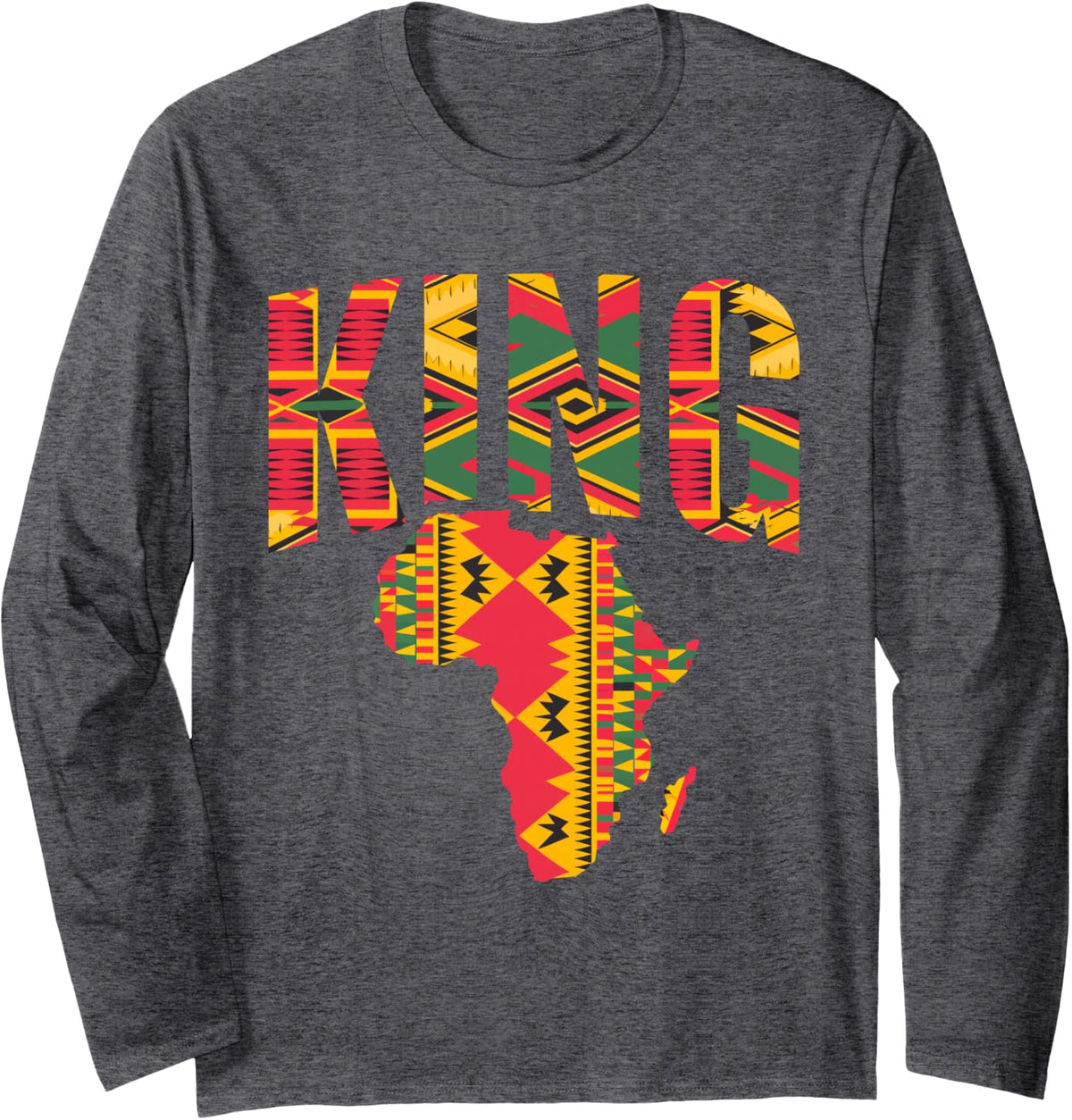 African King Map Kente Design Black Pride Melanin Kids Men Long Sleeve T-Shirt - Adult Unisex Dark Heather Grey