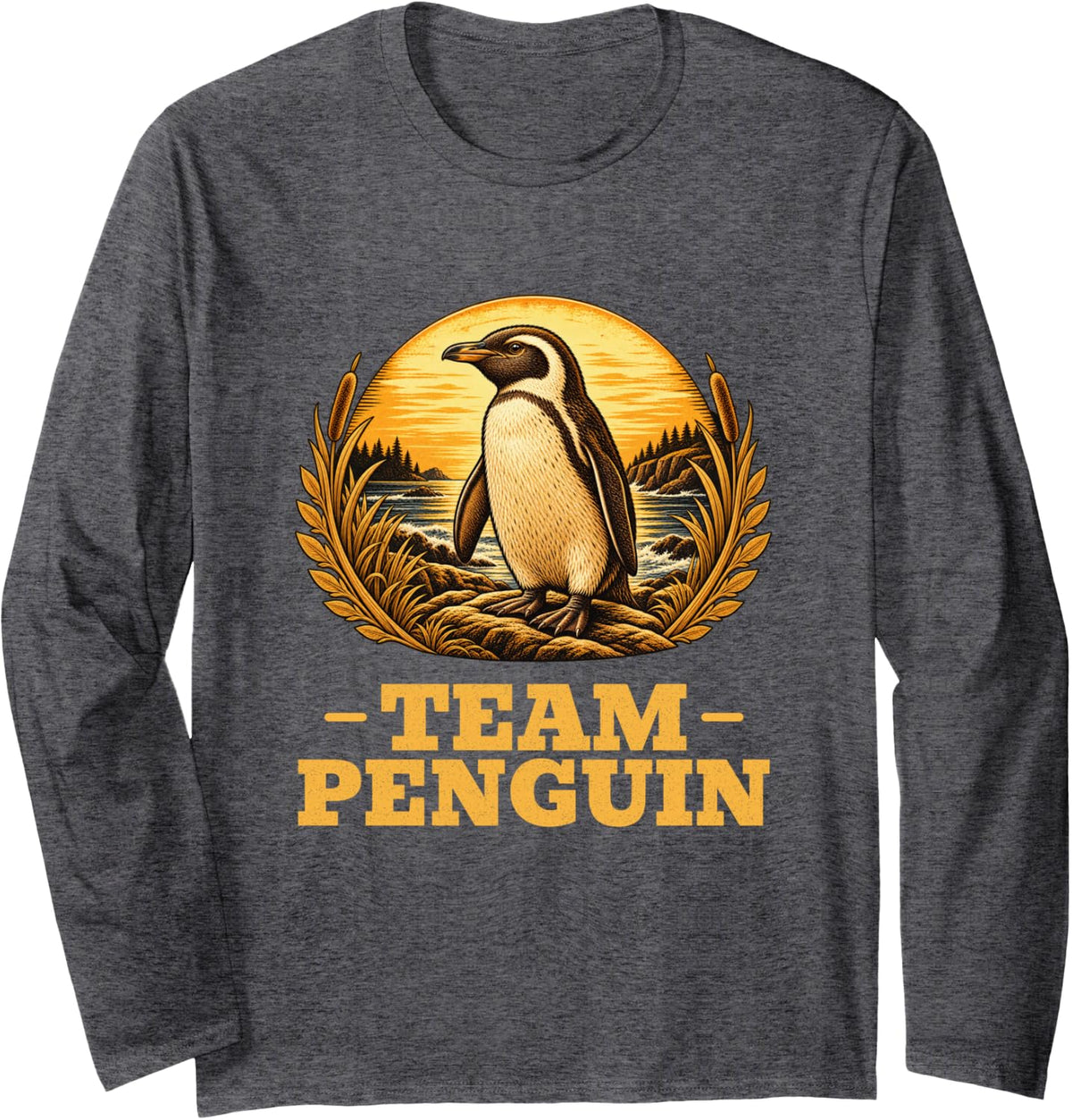 Team Penguin Vintage Bird Retro Animal Lover Long Sleeve T-Shirt - Adult Unisex Dark Heather Grey