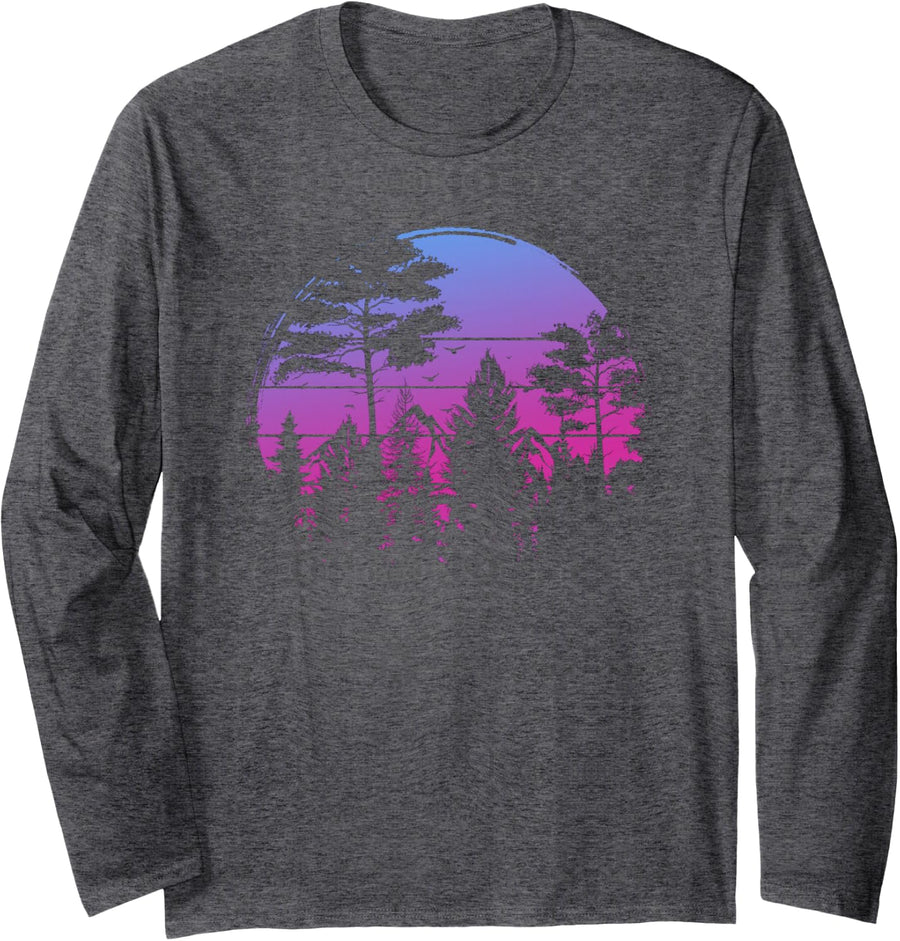 wildlife trees outdoors nature retro forest vintage Long Sleeve T-Shirt - Adult Unisex Dark Heather Grey