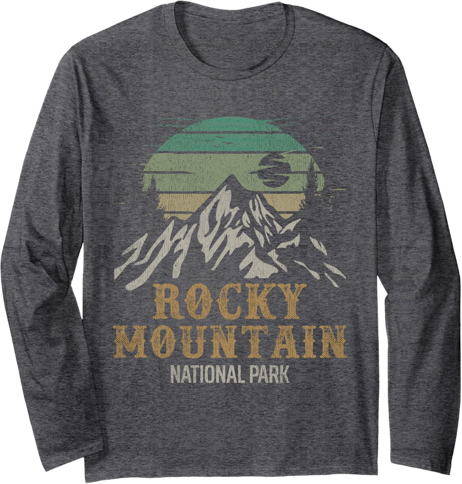 Rocky Mountain National Park Merchandise Rocky Mt. Souvenir Long Sleeve T-Shirt - Adult Unisex Dark Heather Grey