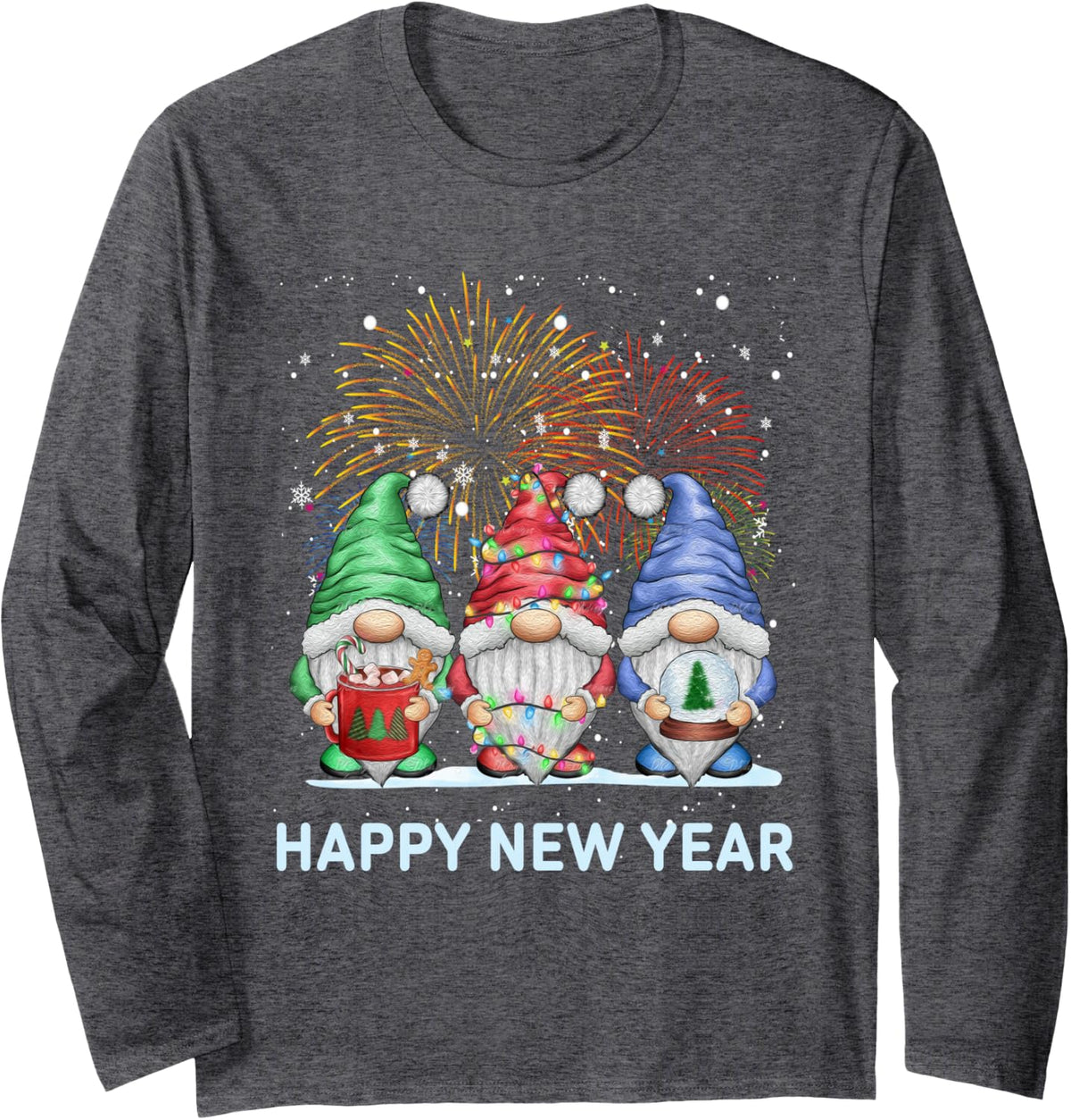 New Years Eve Party Gnomes Matching Family Outfit Costume Long Sleeve T-Shirt - Adult Unisex Dark Heather Grey
