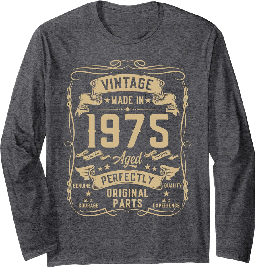 Vintage 1975 51yr 51st Birthday Gifts for Men 51 Years Old Long Sleeve T-Shirt - Adult Unisex Dark Heather Grey