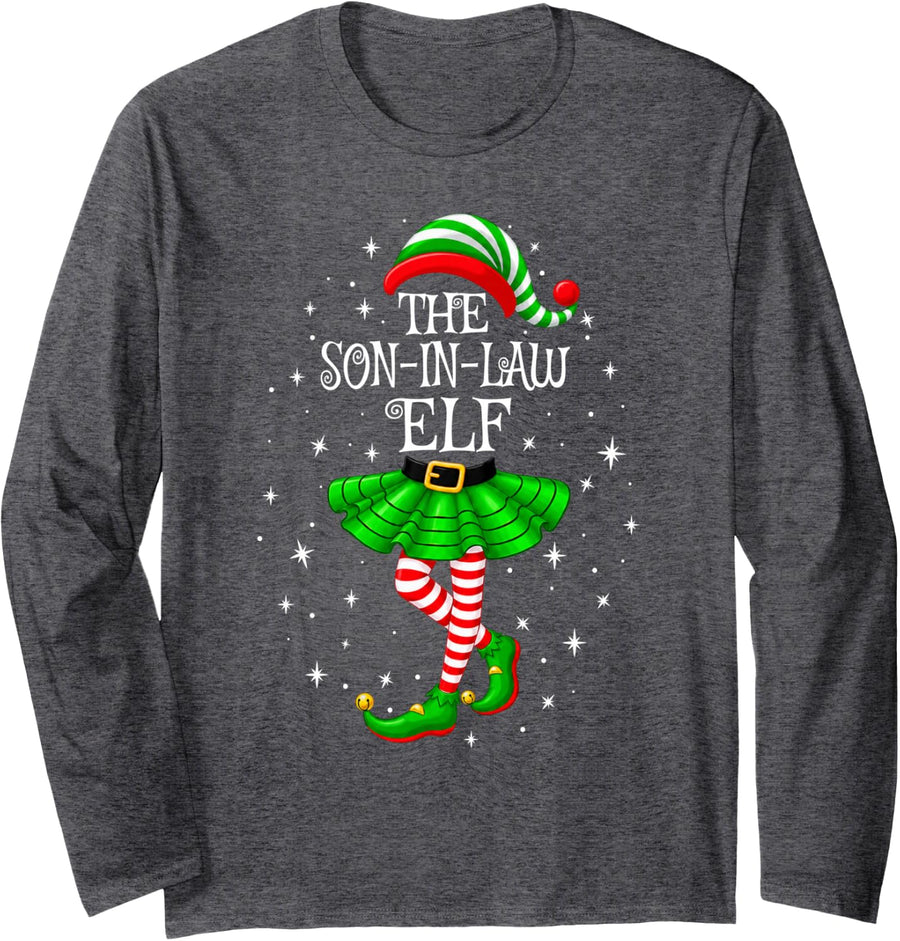 Son-in-Law Elf Christmas Matching Men Funny Xmas Holiday Long Sleeve T-Shirt - Adult Unisex Dark Heather Grey