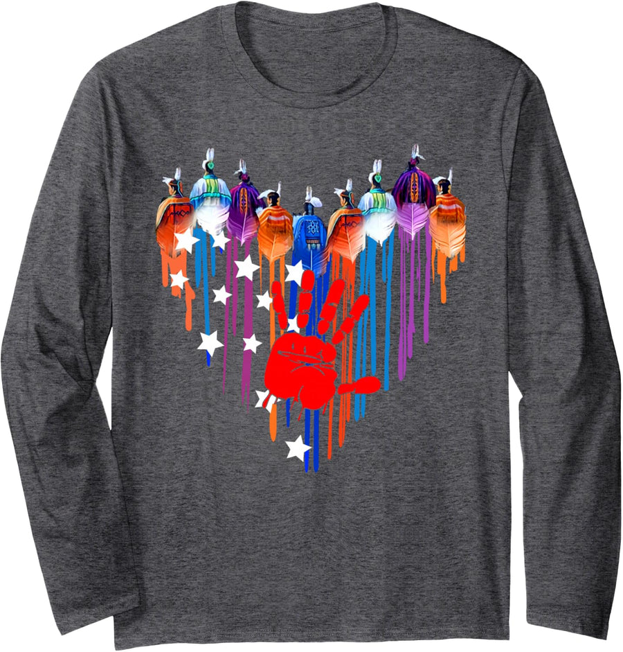 Native Americans Heart Strong Resilent No More Stolen Sister Long Sleeve T-Shirt - Adult Unisex Dark Heather Grey
