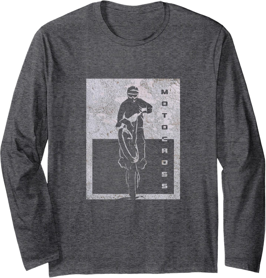 Motocross Dirt Bike Apparel - Dirt Bike Motocross Long Sleeve T-Shirt - Adult Unisex Dark Heather Grey