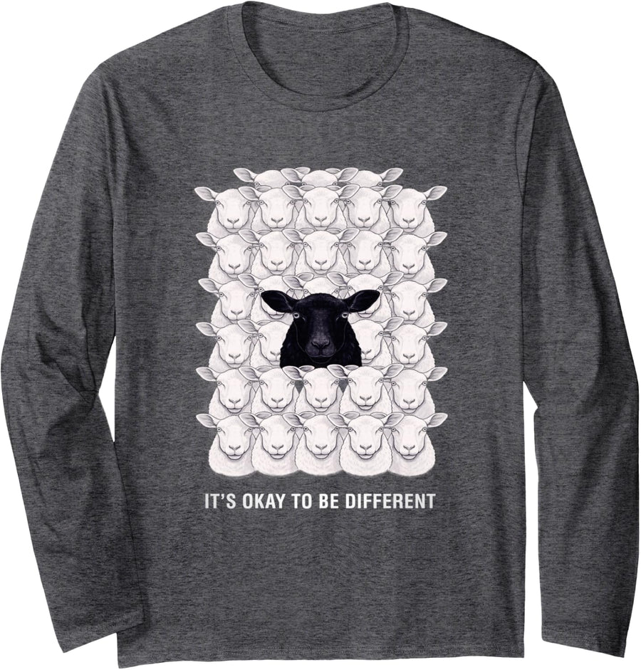 Black Sheep It's Okay to Be Different Funny Unique Outsider Long Sleeve T-Shirt - Adult Unisex Dark Heather Grey